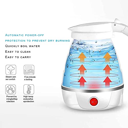 Foldable Electric Kettle,Upgraded Food Grade Silicone,600ML Small Portable Travel Electric Kettle, 400W Travel Electric Kettle, 110V US Plug (White)