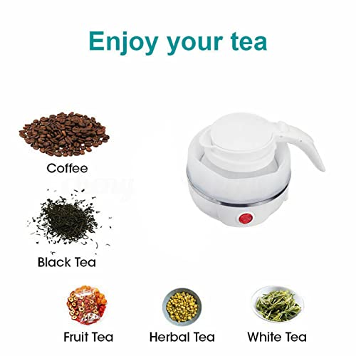 Foldable Electric Kettle,Upgraded Food Grade Silicone,600ML Small Portable Travel Electric Kettle, 400W Travel Electric Kettle, 110V US Plug (White)