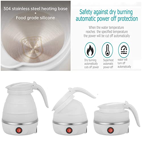 Foldable Electric Kettle,Upgraded Food Grade Silicone,600ML Small Portable Travel Electric Kettle, 400W Travel Electric Kettle, 110V US Plug (White)