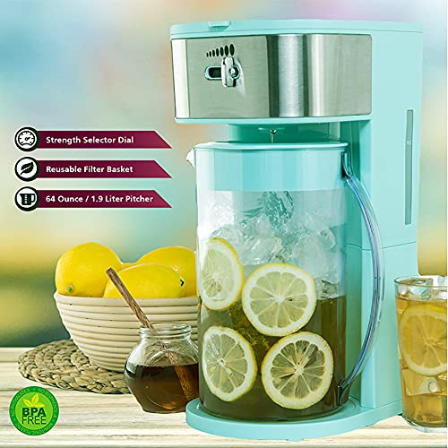 LAVO HOME Iced Tea & Iced Coffee Maker Brewer with Strength Selector, Loose Tea Filter and 64 Oz Capacity Pitcher (Blue) - Perfect For Custom Fruit Tea