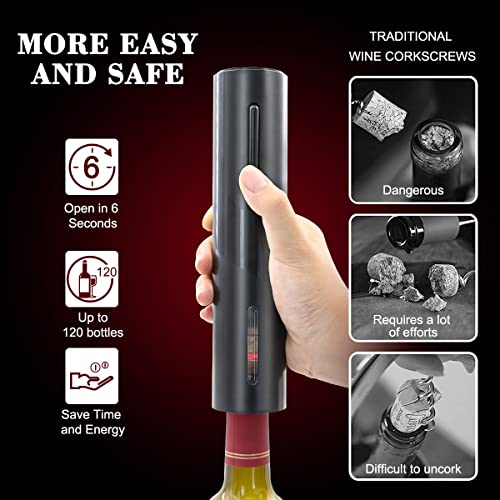 Rechargeable Electric Wine Bottle Openers Electric Wine Opener, Wine Gift Automatic Wine Opener with Foil Cutter, Black…