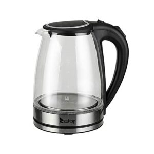 electric kettle with glas,electric glass kettle and tea maker with temperature controls 110v 1500w 1.8l glass electric kettle with filter, stainless steel lid & bottom