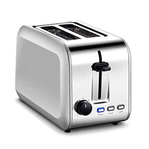 toaster 2 slice wide slot, cusibox stainless steel toaster bread toaster with removable crumb tray, 7 bread browning settings, reheat/defrost/cancel function, 750w, st013