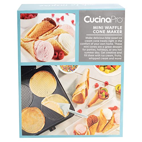 Mini Waffle Ice Cream Cone Maker - Bake 4 Homemade Mini Cones at Once, Includes Shaper Roller - Make Fun Bite Sized Entertaining Desserts for Summer Parties, Special Occasions and Gift Giving Treats