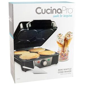 Mini Waffle Ice Cream Cone Maker - Bake 4 Homemade Mini Cones at Once, Includes Shaper Roller - Make Fun Bite Sized Entertaining Desserts for Summer Parties, Special Occasions and Gift Giving Treats