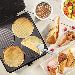 Mini Waffle Ice Cream Cone Maker - Bake 4 Homemade Mini Cones at Once, Includes Shaper Roller - Make Fun Bite Sized Entertaining Desserts for Summer Parties, Special Occasions and Gift Giving Treats