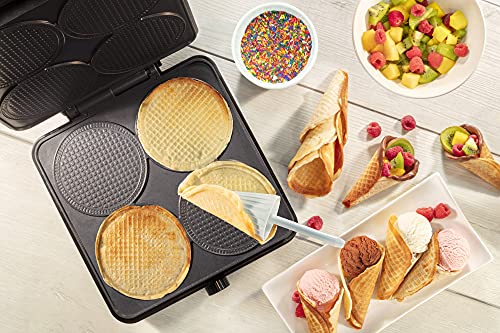 Mini Waffle Ice Cream Cone Maker - Bake 4 Homemade Mini Cones at Once, Includes Shaper Roller - Make Fun Bite Sized Entertaining Desserts for Summer Parties, Special Occasions and Gift Giving Treats