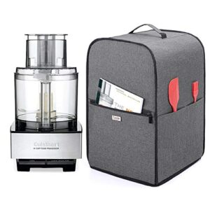 luxja food processor cover for cuisinart and hamilton beach 11-14 cup processor, food processor dust cover with accessories pockets, gray