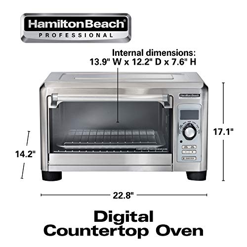 HAMILTON BEACH PROFESSIONAL Digital Convection Countertop Toaster Oven, Large 6-Slice, Temperature Probe, Bake Pan and Broil Rack, Stainless Steel (31240)