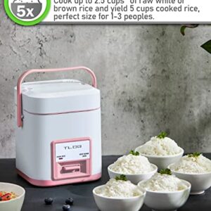 TLOG Mini Rice Cooker 2.5-Cup Uncooked(5-Cup cooked), Healthy Ceramic Coating 1.2L Small Rice Cooker for 1-3 People, Portable Travel Rice Cooker with Steam Tray, Rice Maker for Grains, White Rice, Oatmeal, Veggies