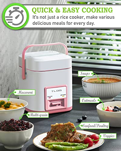 TLOG Mini Rice Cooker 2.5-Cup Uncooked(5-Cup cooked), Healthy Ceramic Coating 1.2L Small Rice Cooker for 1-3 People, Portable Travel Rice Cooker with Steam Tray, Rice Maker for Grains, White Rice, Oatmeal, Veggies