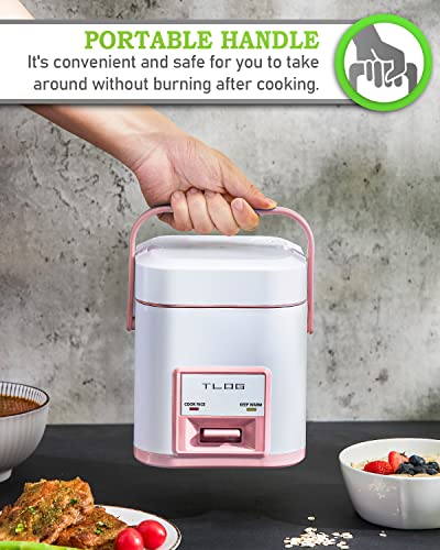 TLOG Mini Rice Cooker 2.5-Cup Uncooked(5-Cup cooked), Healthy Ceramic Coating 1.2L Small Rice Cooker for 1-3 People, Portable Travel Rice Cooker with Steam Tray, Rice Maker for Grains, White Rice, Oatmeal, Veggies