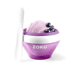 zoku ice cream maker, compact make and serve bowl with stainless steel freezer core creates soft serve, frozen yogurt, ice cream and more in minutes, bpa-free, 6 colors, purple