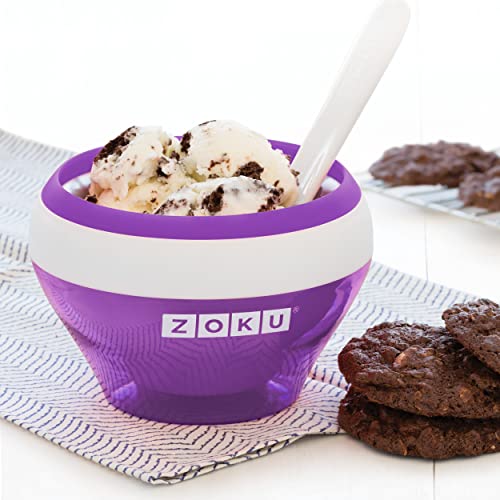 Zoku Ice Cream Maker, Compact Make and Serve Bowl with Stainless Steel Freezer Core Creates Soft Serve, Frozen Yogurt, Ice Cream and More in Minutes, BPA-free, 6 Colors, Purple