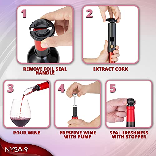 VinFlow5 Wine Opener 4-Piece Set (Manual Wine Bottle Corkscrew w/Vacuum Stopper, Pourer Spout & Foil Cutter)…