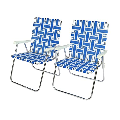 Pearington Reinforced Aluminum Lawn/Patio Set, 2 Pack Blue Webbed Folding Chair, Large