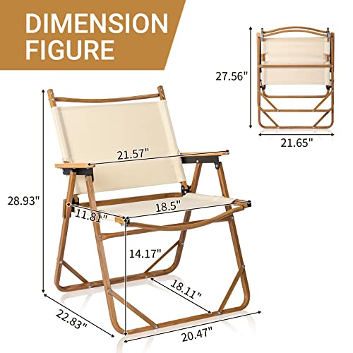 Outvita Portable Folding Camping Chair, Ultralight Low Beach Chair, Durable Aluminum Frame Armchairs for Hiking Concert Fishing Picnic, Supports 220Lbs (Beige Large)