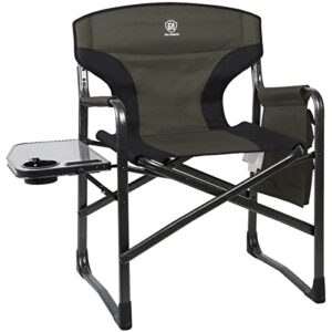 ever advanced lightweight folding directors chairs outdoor, aluminum camping chair with side table and storage pouch, heavy duty supports 350lbs,green