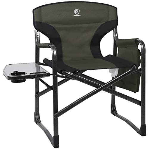 EVER ADVANCED Lightweight Folding Directors Chairs Outdoor, Aluminum Camping Chair with Side Table and Storage Pouch, Heavy Duty Supports 350LBS,Green