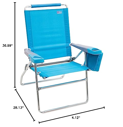 Rio Beach 17" Extended Height 4-Position Folding Beach Chair, Aluminum, Turquoise