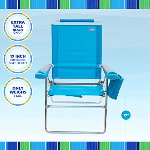 Rio Beach 17" Extended Height 4-Position Folding Beach Chair, Aluminum, Turquoise