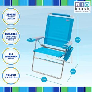 Rio Beach 17" Extended Height 4-Position Folding Beach Chair, Aluminum, Turquoise