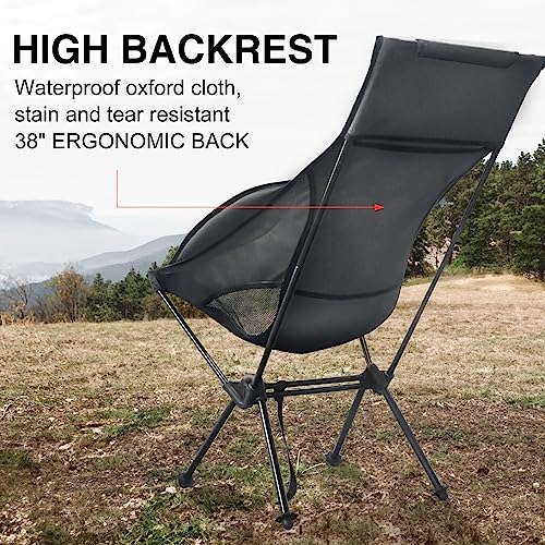 WTVIDAS Folding Camping Chair, High-Back Ultralight Aluminum Camp Chair with Removable Pillow,Oversize Backpacking Chair for Festivals Fishing Picnic and Hiking,Breathable Outdoor Camp Chair