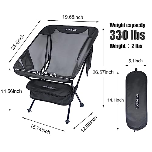 WTVIDAS Folding Camping Chair,Compact Backpacking Chair with Side Pockets Cup Holder,Portable Chair Full Breathable Mesh,Ultralight Aluminum Camp Chair for Festivals Fishing Picnic Beach and Hiking.2