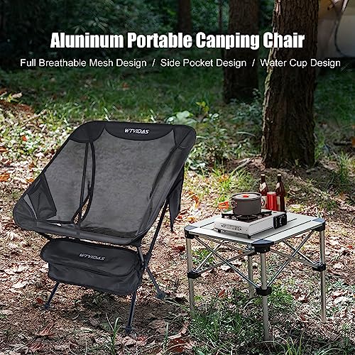 WTVIDAS Folding Camping Chair,Compact Backpacking Chair with Side Pockets Cup Holder,Portable Chair Full Breathable Mesh,Ultralight Aluminum Camp Chair for Festivals Fishing Picnic Beach and Hiking.2