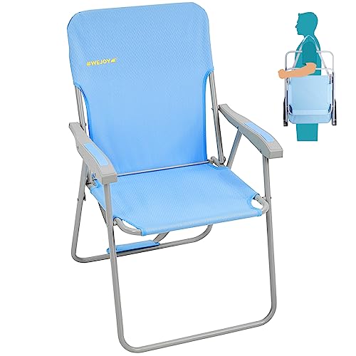 #WEJOY Folding High Back Beach Lawn Chair, Portable Lightweight Outdoor Compact Chairs with Hard Arms Shoulder Strap Pocket for Adults Outside Patio Camping Festival Sand,300 lbs, Heavy Duty Chair