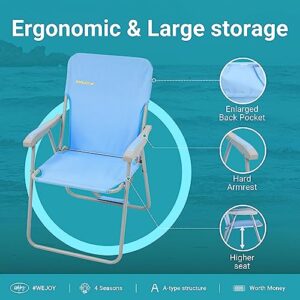 #WEJOY Folding High Back Beach Lawn Chair, Portable Lightweight Outdoor Compact Chairs with Hard Arms Shoulder Strap Pocket for Adults Outside Patio Camping Festival Sand,300 lbs, Heavy Duty Chair