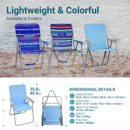 #WEJOY Folding High Back Beach Lawn Chair, Portable Lightweight Outdoor Compact Chairs with Hard Arms Shoulder Strap Pocket for Adults Outside Patio Camping Festival Sand,300 lbs, Heavy Duty Chair