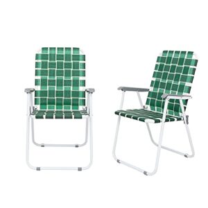outvita webbed lawn chairs set of 2, foldable alloy steel patio chairs stable frame outdoor chair for camping, fishing, beach, poolside, backyard and bbq (green&khaki)