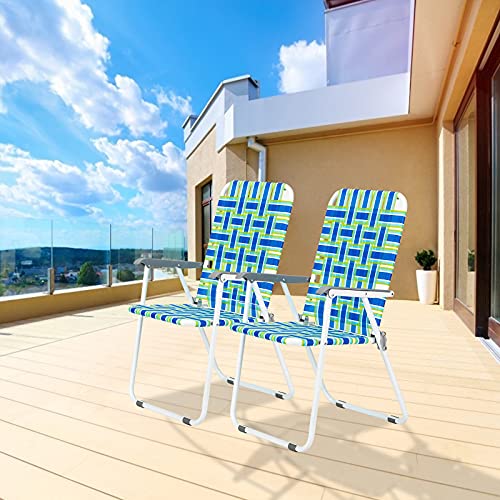 Vasitelan Patio Lawn Chairs Folding Chairs Set of 2, Webbed Folding Chair Outdoor Beach Chair Portable Camping Chair for Yard, Garden (Blue)