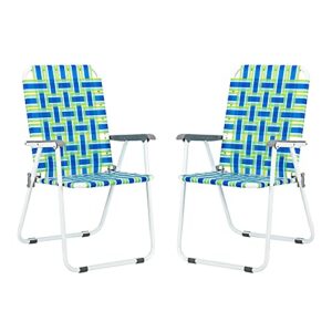 Vasitelan Patio Lawn Chairs Folding Chairs Set of 2, Webbed Folding Chair Outdoor Beach Chair Portable Camping Chair for Yard, Garden (Blue)