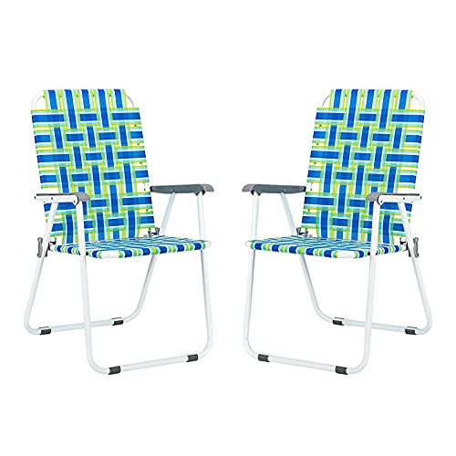 Vasitelan Patio Lawn Chairs Folding Chairs Set of 2, Webbed Folding Chair Outdoor Beach Chair Portable Camping Chair for Yard, Garden (Blue)