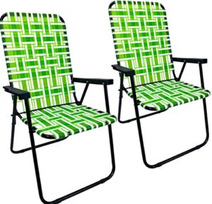 easygo product portable – retro style high back design – outdoor webbed chair for backyard, camping, sporting events – easy folding, 2 pack, dark/light green