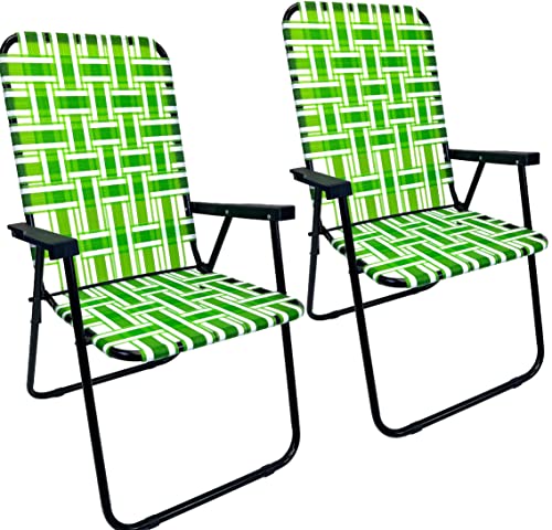 EasyGo Product Portable – Retro Style High Back Design – Outdoor Webbed Chair for Backyard, Camping, Sporting Events – Easy Folding, 2 Pack, Dark/Light Green