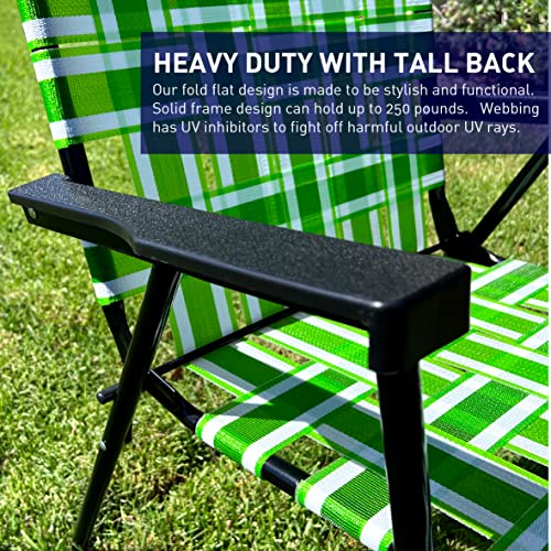 EasyGo Product Portable – Retro Style High Back Design – Outdoor Webbed Chair for Backyard, Camping, Sporting Events – Easy Folding, 2 Pack, Dark/Light Green