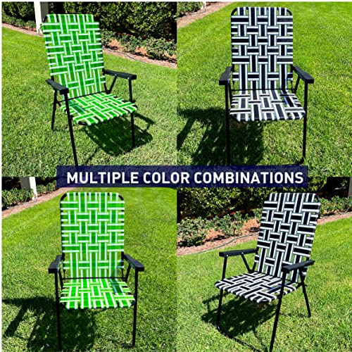 EasyGo Product Portable – Retro Style High Back Design – Outdoor Webbed Chair for Backyard, Camping, Sporting Events – Easy Folding, 2 Pack, Dark/Light Green