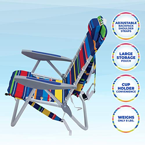 Rio Beach 4-Position Backpack Lace-Up Suspension Folding Beach Chair,Aluminum, Multi Stripe