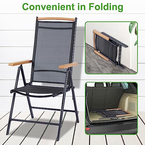 Haquatisol Patio Dining Chairs Set of 2, Outdoor Folding Sling Chair with 8 Level Adjustable Backrest, Aluminum Chairs for Porch Camping Pool Beach Deck Lawn Garden