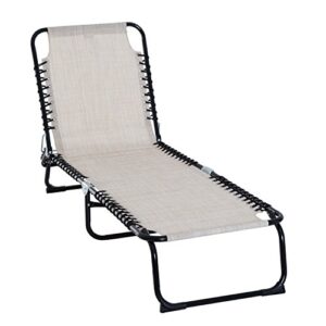 outsunny folding chaise lounge pool chairs, outdoor sun tanning chairs, folding, reclining back, steel frame & breathable mesh for beach, yard, patio, cream white