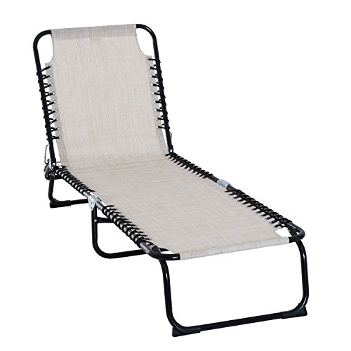 Outsunny Folding Chaise Lounge Pool Chairs, Outdoor Sun Tanning Chairs, Folding, Reclining Back, Steel Frame & Breathable Mesh for Beach, Yard, Patio, Cream White