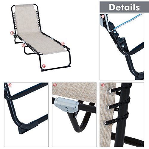 Outsunny Folding Chaise Lounge Pool Chairs, Outdoor Sun Tanning Chairs, Folding, Reclining Back, Steel Frame & Breathable Mesh for Beach, Yard, Patio, Cream White