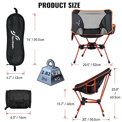 Sportneer Lightweight Portable Folding Camping Chair, Beach Camp Chairs for Adults Foldable Compact Backpacking Chair Outdoor Collapsible Chair for Camping Hiking Lawn Picnic Outside Travel