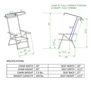 Deluxe 4 Reclining Positions Lightweight High Aluminum Beach Chair with Canopy Shade for Adults, Drink Holder, Storage Pouch