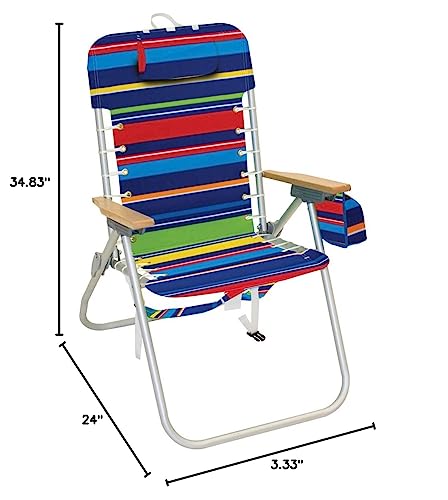 Rio Beach Hi-Boy 17" Suspension Folding Backpack Beach Chair - Aluminum, Pop Surf Stripes