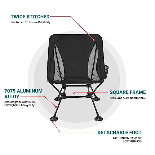 ATEPA Ultralight Camping Chair for Backpacking Hiking, Portable Compact Lightweight Folding Camp Chairs for Adults - Square Aluminum Frame with Anti-Sinking Feet for Beach Lawn Travel BBQ Outdoor