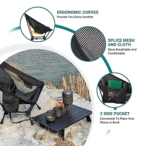 ATEPA Ultralight Camping Chair for Backpacking Hiking, Portable Compact Lightweight Folding Camp Chairs for Adults - Square Aluminum Frame with Anti-Sinking Feet for Beach Lawn Travel BBQ Outdoor